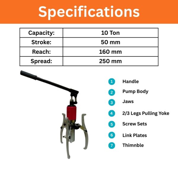 10 Ton Hydraulic Gear Puller Specifications Page