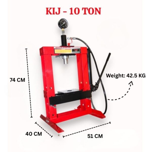 10 Ton Hydraulic Shop Press with Gauge dimension