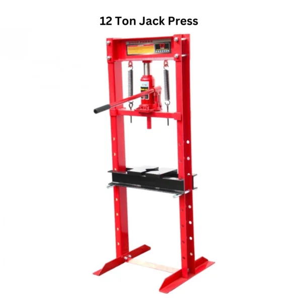 A 12-ton jack press available for sale, showcasing its robust design and functionality in a commercial setting.