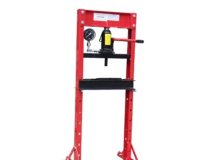 A 12-ton jack press featuring a pressure gauge, designed for heavy-duty lifting and pressing tasks in workshops.