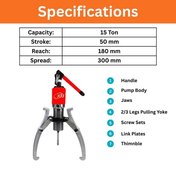 15 Ton Hydraulic Gear Puller Specifications Page