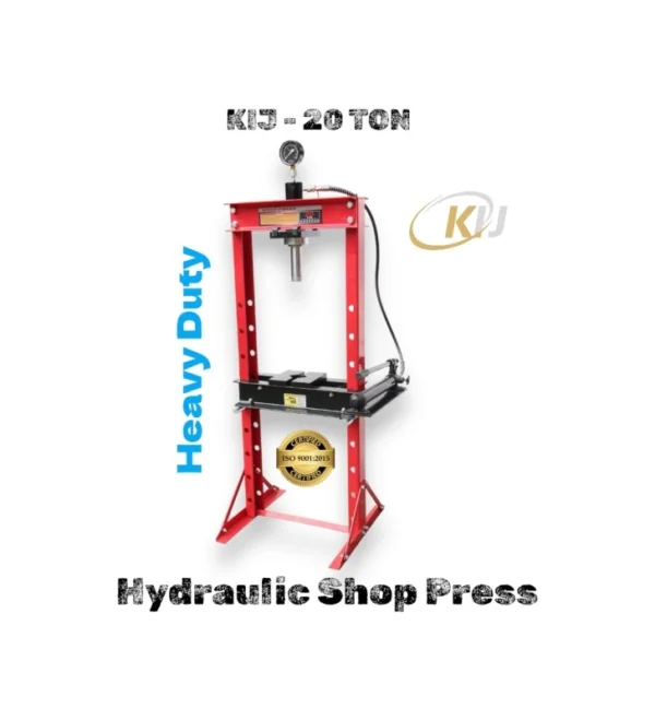 A hydraulic shop press labeled "heavy duty," showcasing its robust design and industrial functionality.