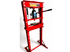 A 20-ton hydraulic jack press with an integrated gauge, ideal for performing heavy lifting and pressing operations