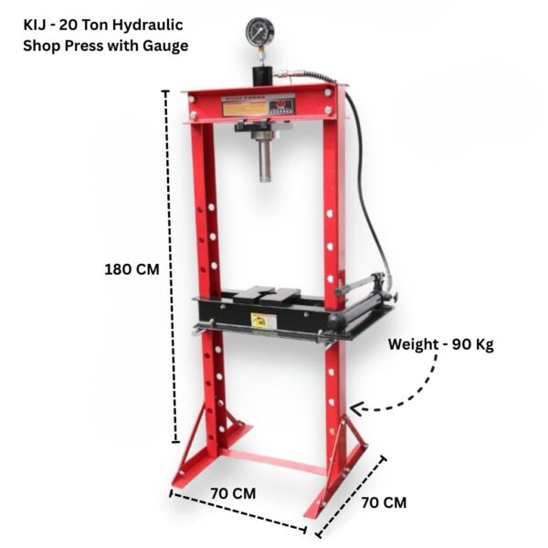 20 Ton Hydraulic Shop Press with Gauge size showing