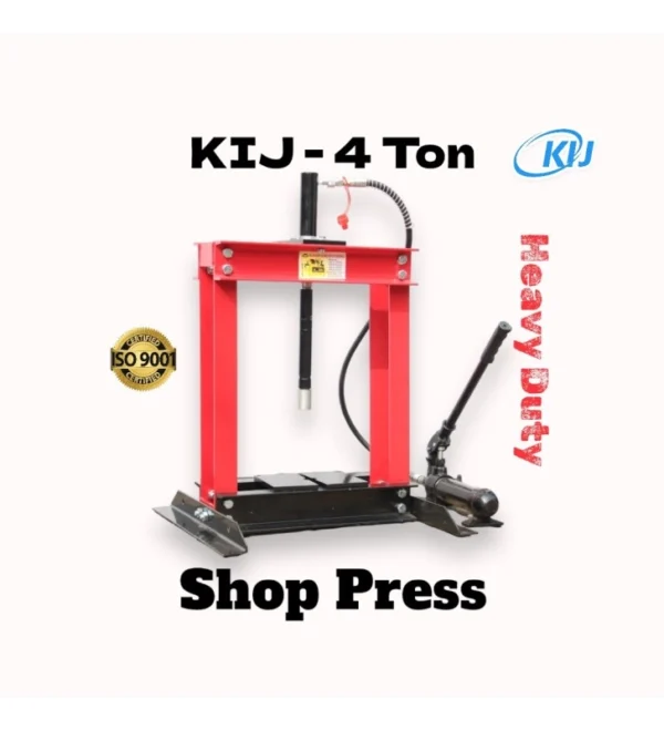 KIJ 4 ton shop press displayed with a sale sign, highlighting its discounted price for potential buyers.