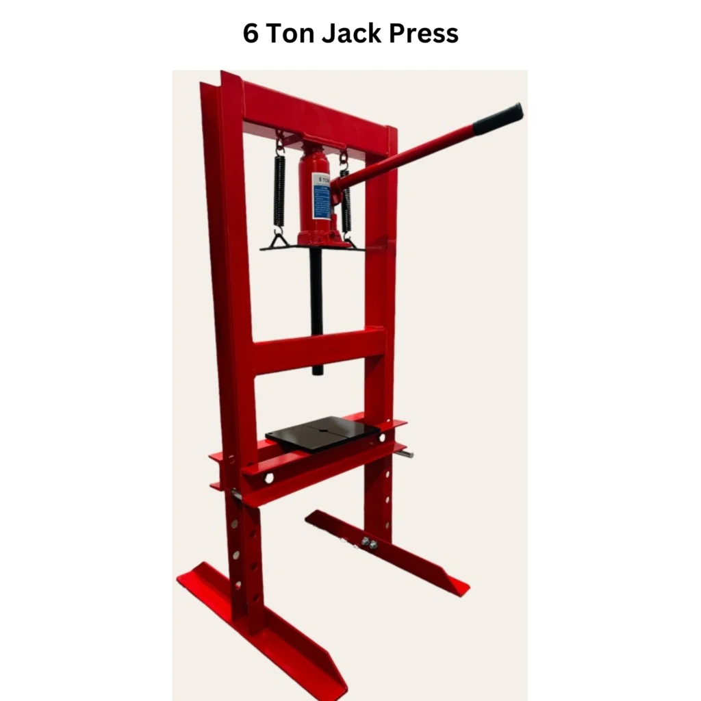 Image of a 6 ton jack press with the label "6 ton jack press" prominently displayed on it.