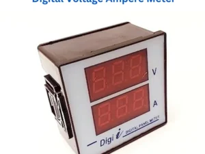 Digital voltage amperometer meter illustrating voltage and amperage values on an easy-to-read digital display.