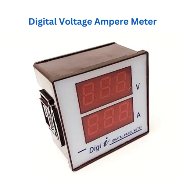 Digital voltage amperometer meter illustrating voltage and amperage values on an easy-to-read digital display.