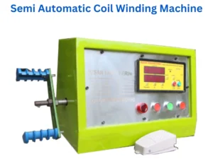 Semi Automatic Coil Winding Machine, Green Color, White Background.