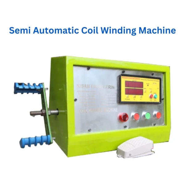 Semi Automatic Coil Winding Machine, Green Color, White Background.