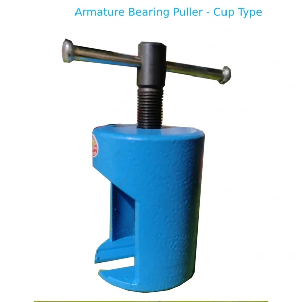 Blue metal armature bearing puller cup type, designed for efficient removal of bearings from machinery components.