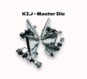 A KIJ-master die set featuring various metal dies.