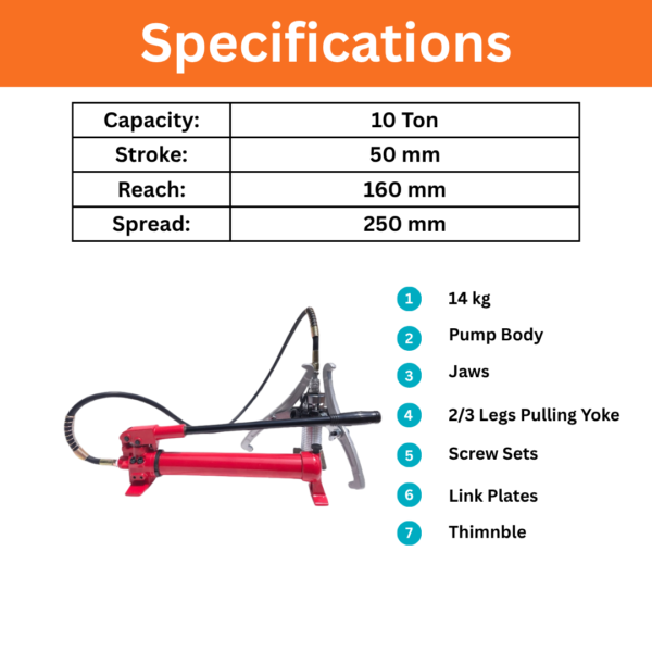 10 Ton Hydraulic Gear Puller Split Type Specifications Page