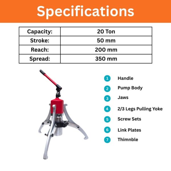 20 Ton Hydraulic Gear Puller Specifications Page