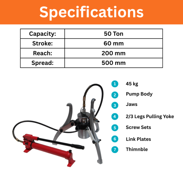 50 Ton Hydraulic Gear Puller Split Type dimension page