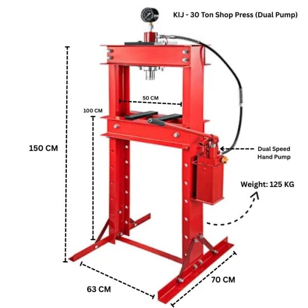 30 Ton Hydraulic Shop Press with Gauge - Dual Speed Hand Pump - Image 2