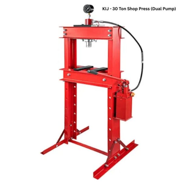 30 Ton shop press with dual pump and Gauge red color side view