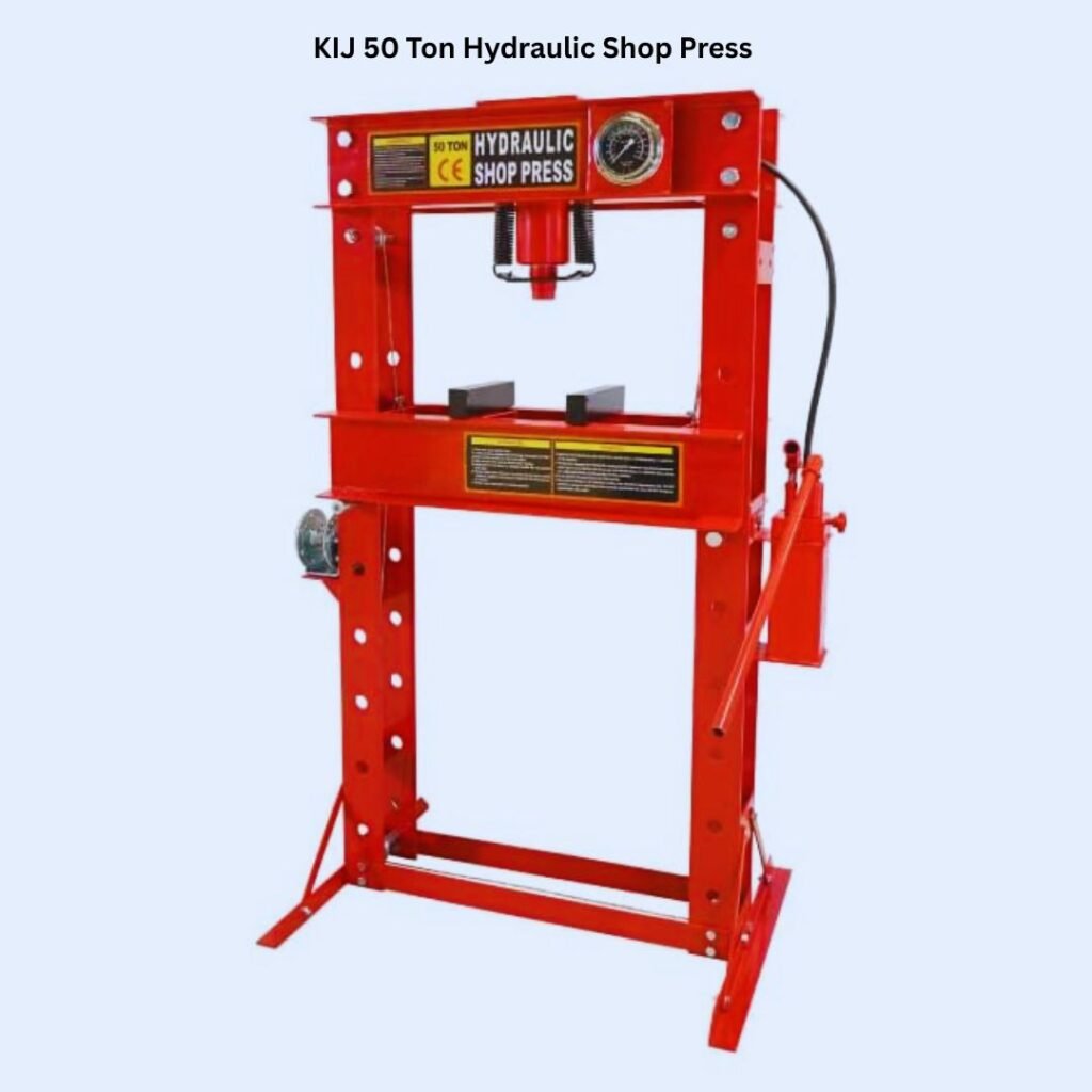 50 Ton Hydraulic Shop press in red color front view