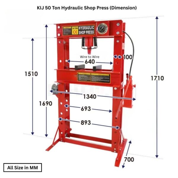 50 ton shop press dimension