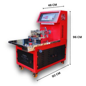 KIJ 100 Ceiling Fan Stator Winding Machine front and side view with dimension, Red color